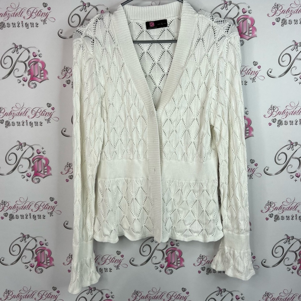 Kancy Kole cardigan knit argyle style White Knit Cardigan Sweater